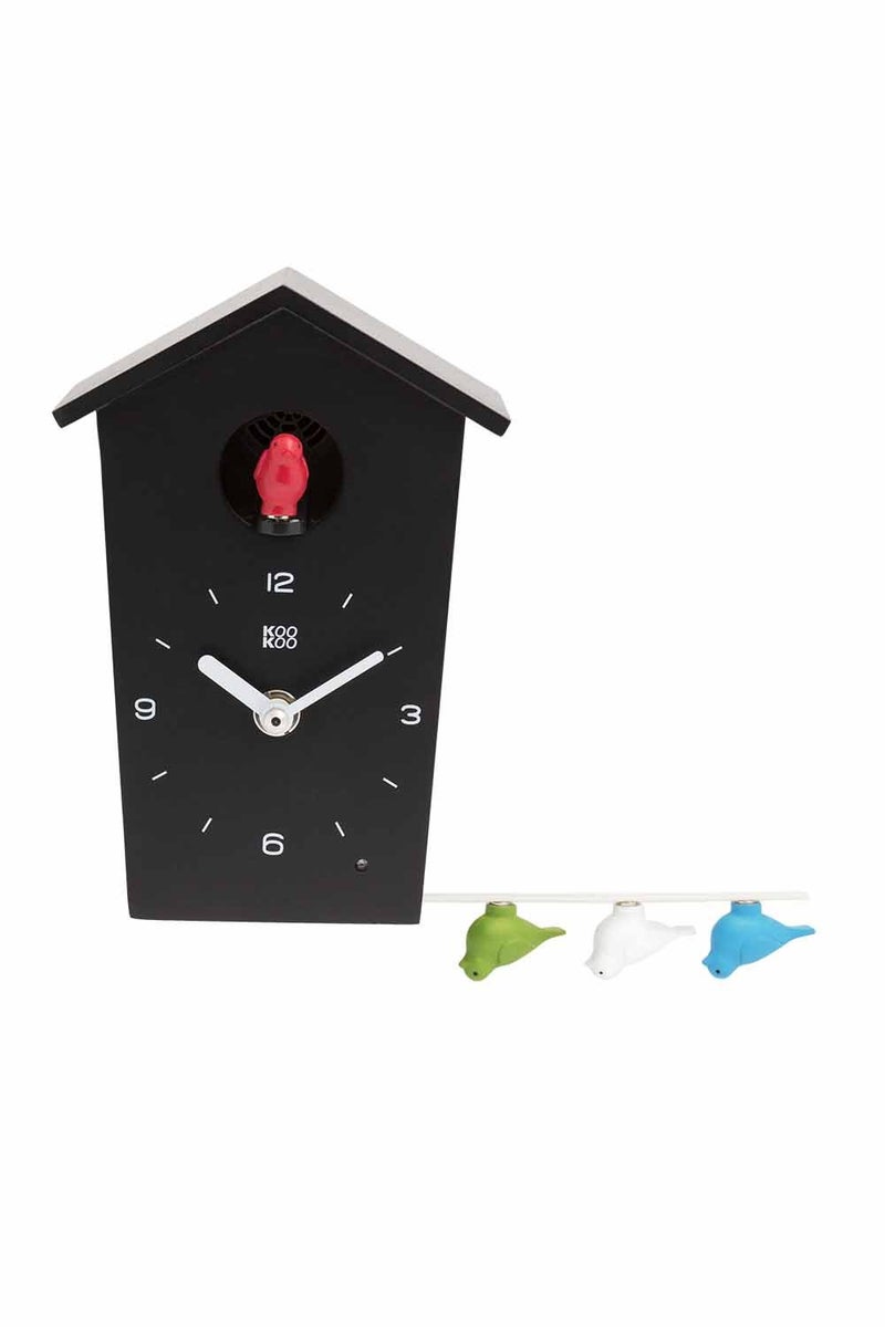 KOOKOO Birdhouse Mini Black, Tiny Modern Cuckoo Clock with 12 Natural Bird Songs or Cuckoo Call - Image 1